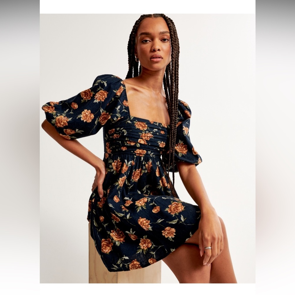 NWT | XS | The A&F Emerson Linen-Blend Puff Sleeve Mini Dress